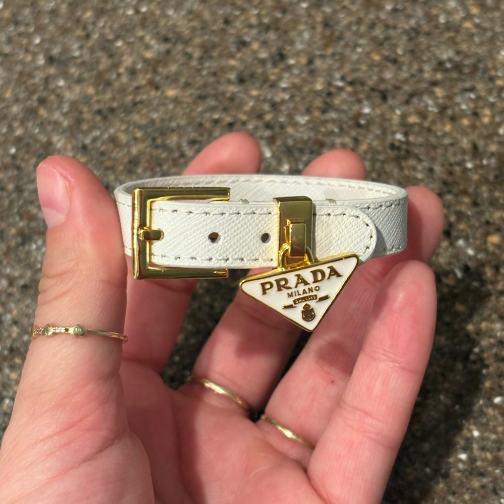 Prada White and Gold Leather Bracelet - Picture 2 of 9